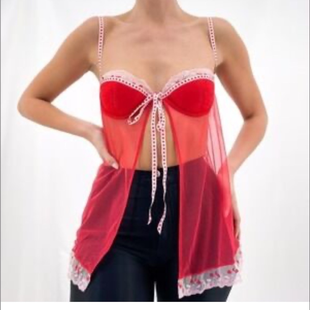 Victorias Secret Sexy Little Things Sheer babydoll nightie Red 36B Vacay Sexy